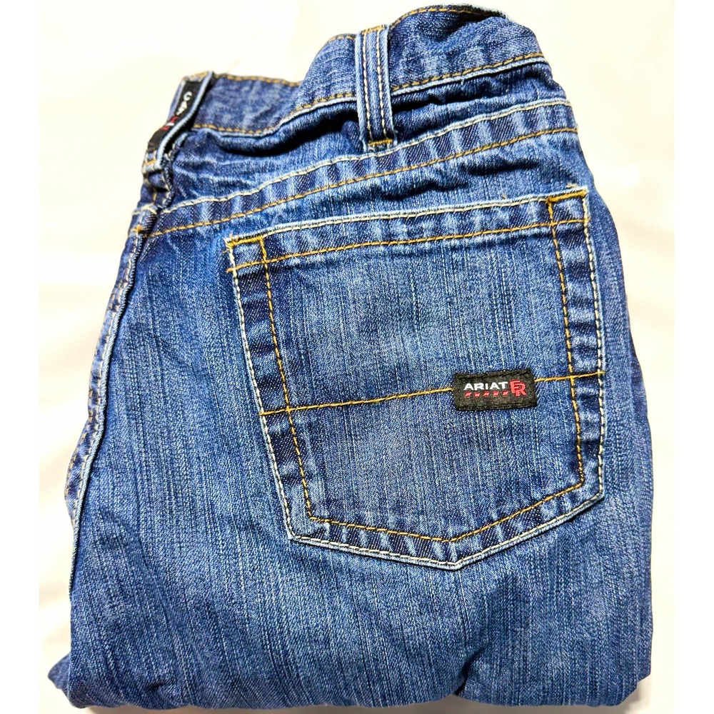 Ariat FR Flame Resistant Relaxed Fit Bootcut Blue Medium Wash Denim Jeans Men